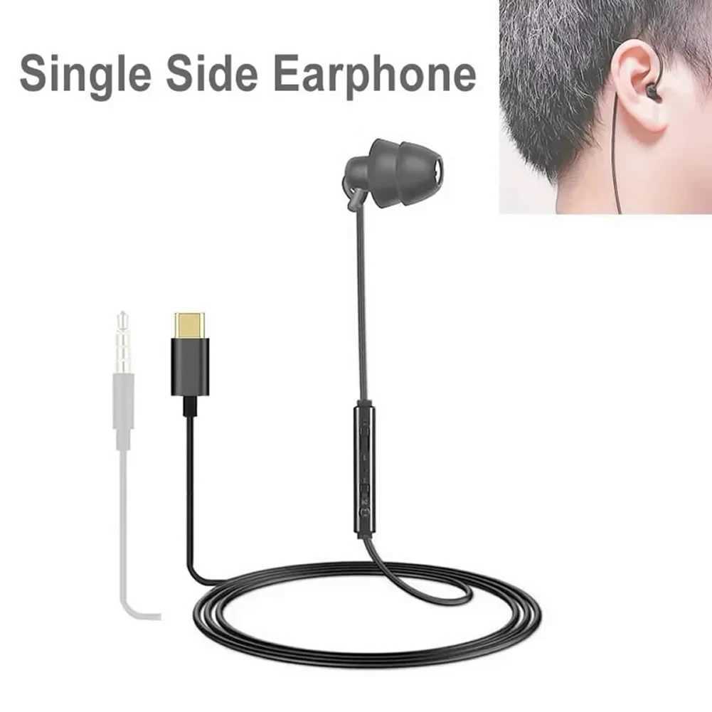 35mm Single Side Earbud Headsets Retractable Wired Headset No Microphone Mono Earplugs Wired Headset USB C Single Headphones D260319