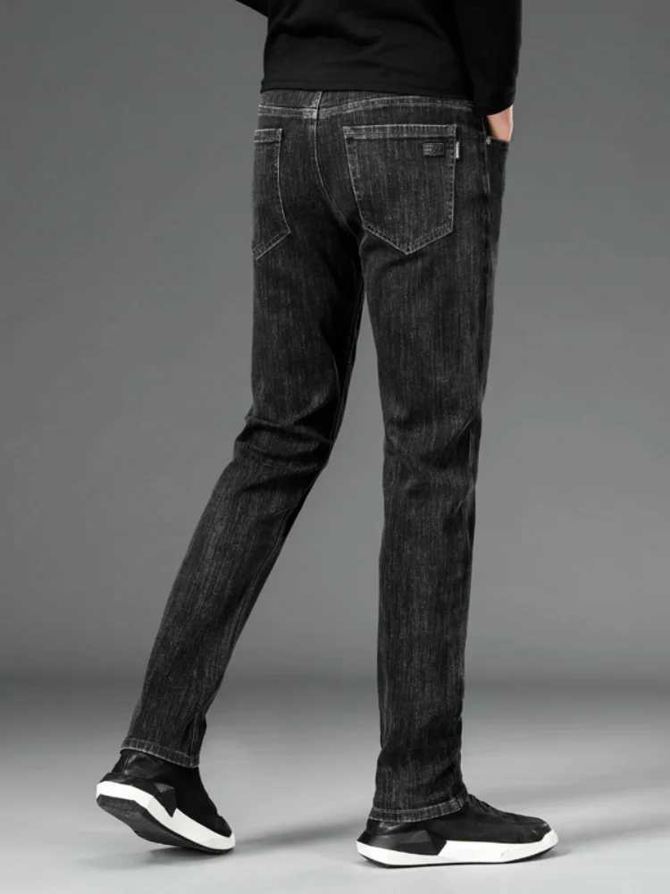 2025 New Autumn Mens Stretch Slim Jeans Straight Leg Casual Denim Trousers Male Business Classic Blue Gray BlaCK M260319