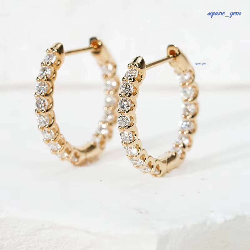 Starsgem 2Mm HPHT CVD Loose Diamond Eternity Hoops 10K/14K/18K Solid Gold DEF VS Lab Grown Diamonds Hoop Earrings