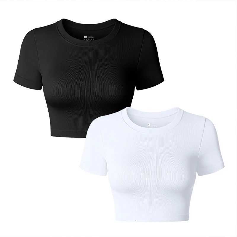 Womens Yoga Shirt Round Neck Short Sleeved Sports Shirt Running Gym Fitness Sports Wear Z20260319