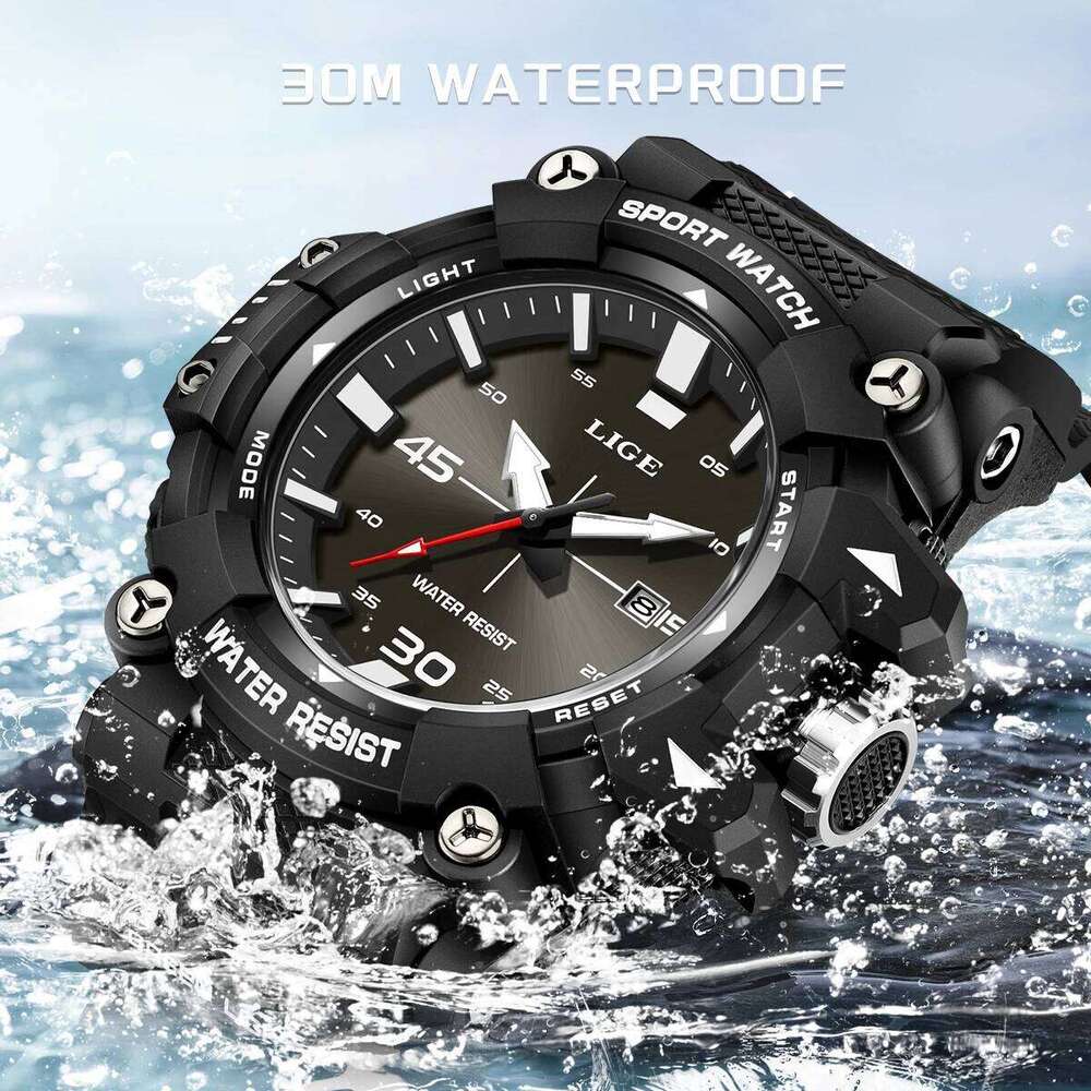 LIGE New original Military Sport Waterproof Quartz Chronograph Wrist For Fashion Luminous Big Dial Watch Men