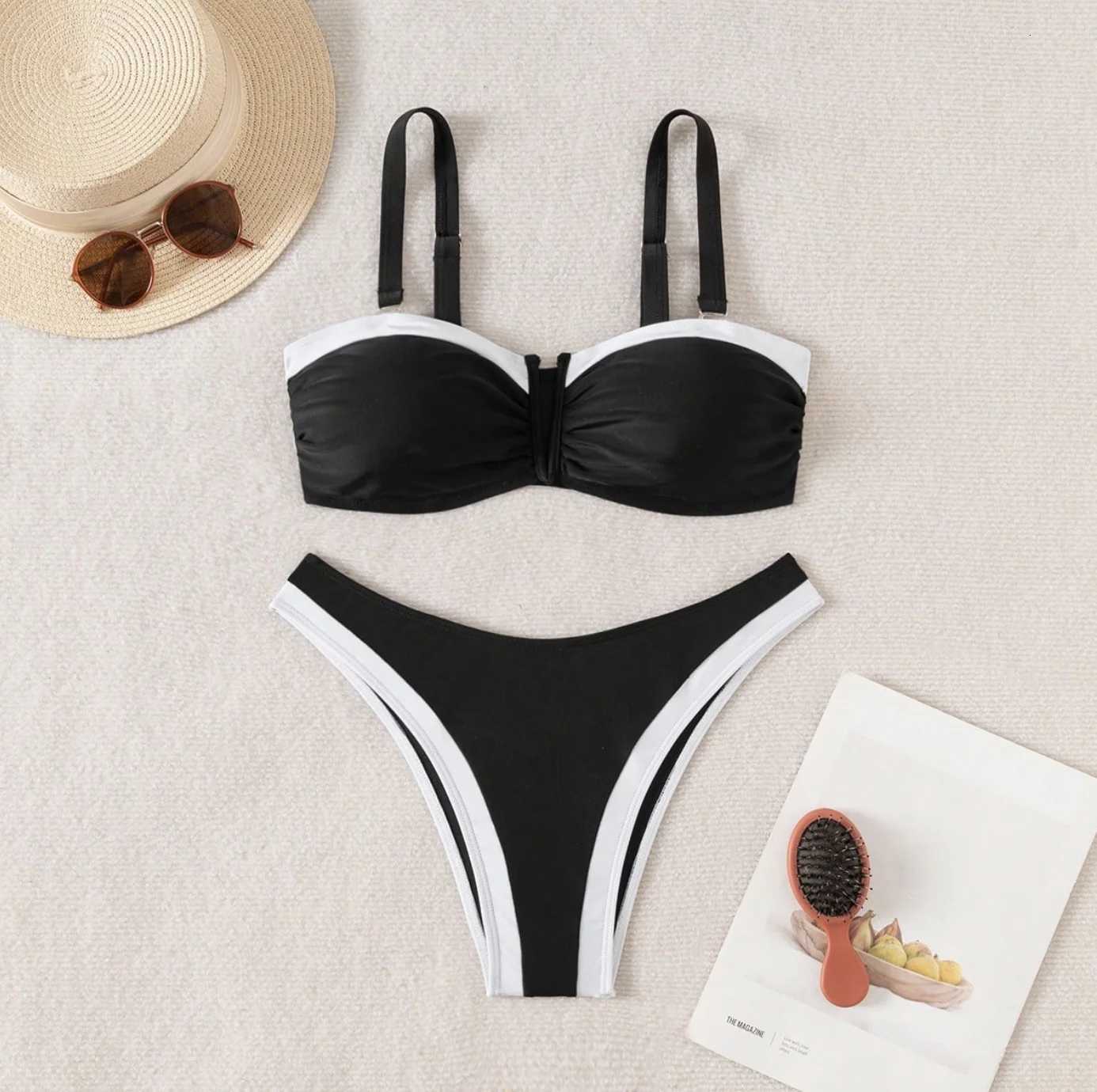 Women Color Block Underwire Bikini Sets Cheeky High Cut 2 Piece SwimsuitT260318