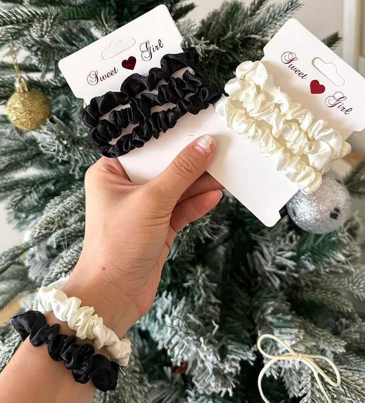 3PCS/Lot Luxury Brand Solid Color Satin Silk Hair Scrunchies For Women Simple Female Elastic Hair Bands Rubber Band Accessories H260319