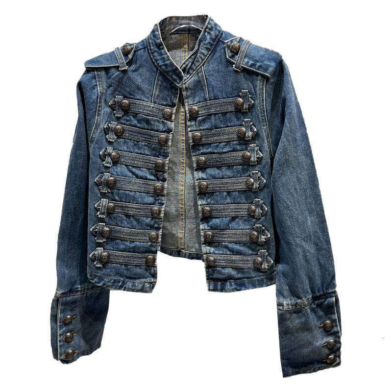 2025 Autumn New Classic Metal Rib Buckle Design Shoulder Strap Washed Denim Short Jacket Same Style As Internet Celebrities B4