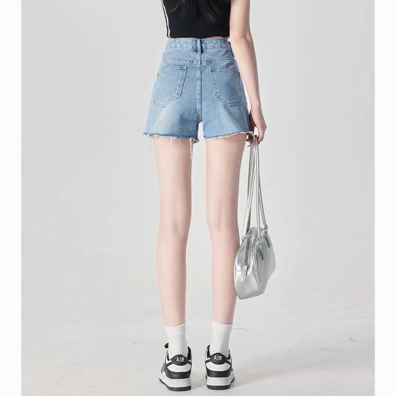 Summer Female Solid Raw Edge High Waist Jeans Hot Sale Girls Thin Denim Shorts Women Fashion Ripped Designer Short Pants M260319
