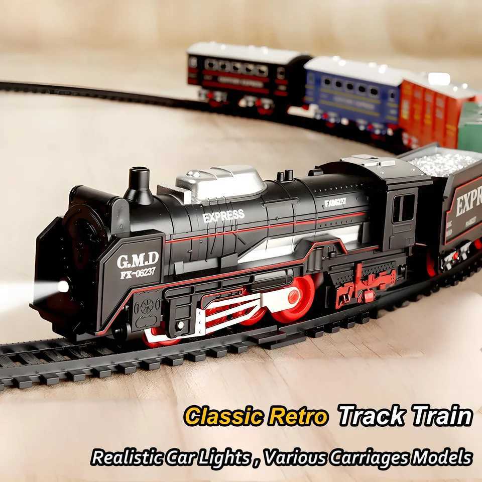 Kids Electric Train Set with Light-Up Tracks DIY Railway Model Toy Steam Locomotive Sounds Educational Playset for Boys Girls Y260319