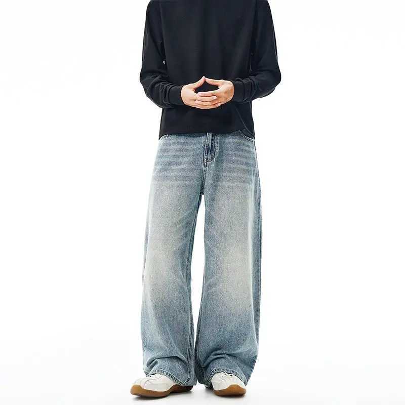 Mens Washed Loose Straight Leg Jeans Spring And Autumn Styles Plus Size Fashionable Retro Fashion Trendy Brand Casual Pants M260319