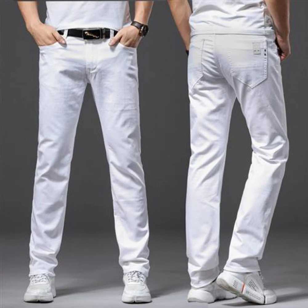 Men White Jeans Elasticity Straight Slim Fit Casual Soft Business Classic Brand Trousers Fashion Advanced Stretch Denim Pants M260319