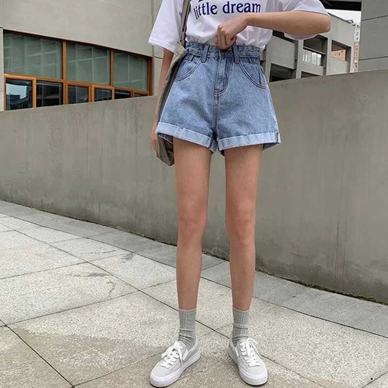 ZMZBCH Summer High Waist Denim Shorts Women Casual Loose Ladies Fashion Plus Size Elastic Waist Wide Leg Short Jeans Female M260319