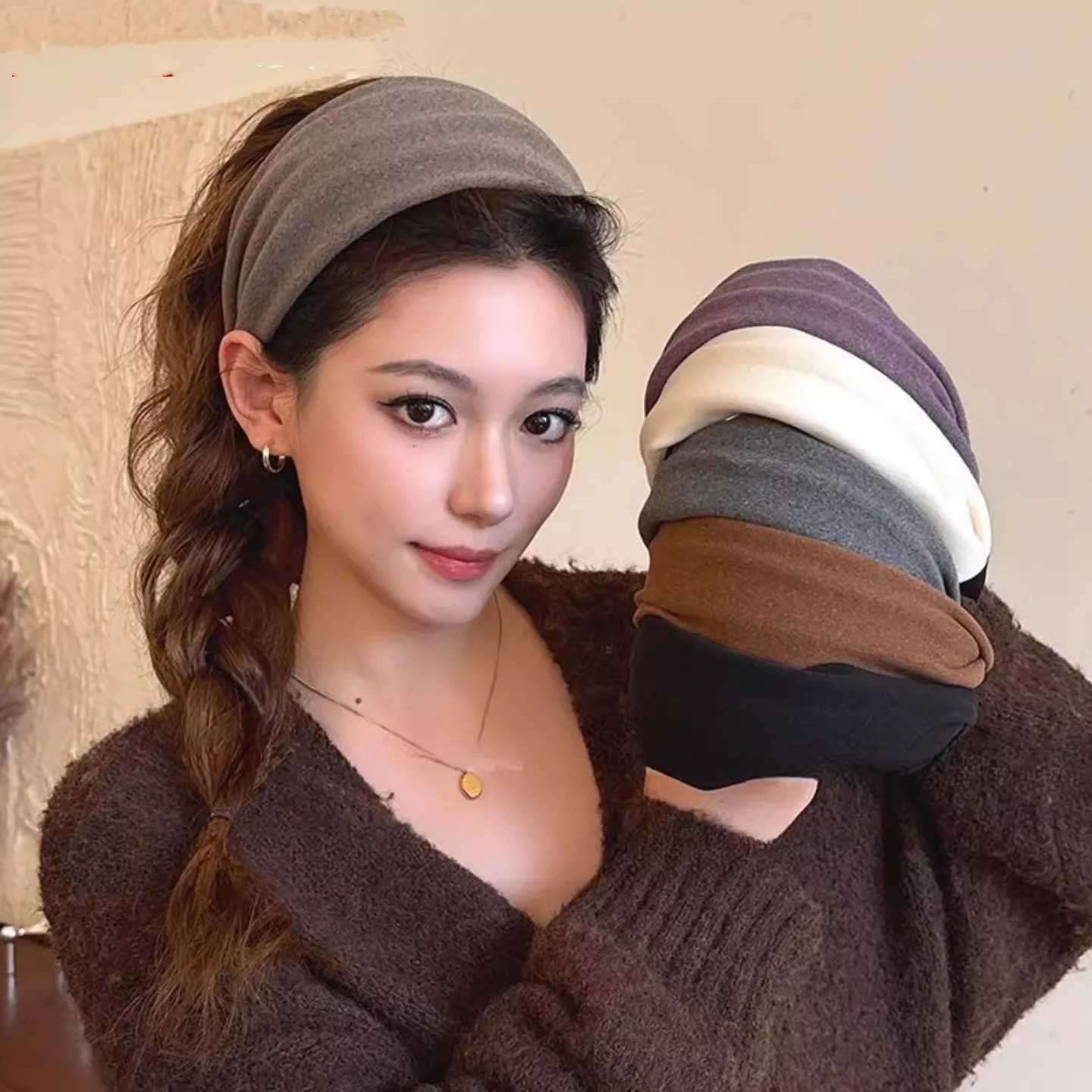 Knitted Wide-Brimmed Retro Autumn and Winter Headband Hairband Hair Clip Hair Tie Versatile Headwear H260319