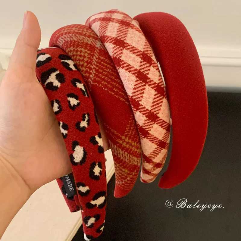 Retro red plaid headband wide brim New Year festival hair accessories no restraint H260319