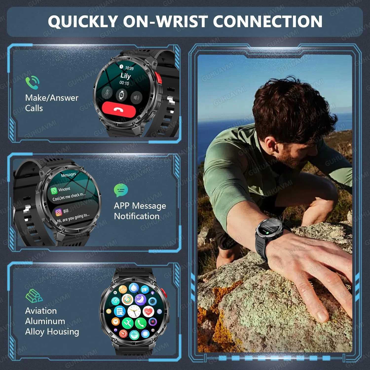 2026 New T-Rex3 Ultra 1100Mah Military Smart Watch Men 17AMOLED GPS Path 5ATM Waterproof Compass LED Flashlight Smartwatch iOS D260319