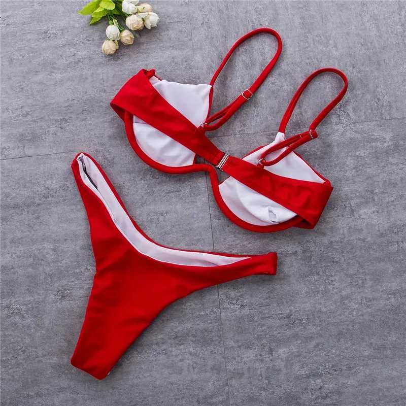 Bikini For Women Summer Solid Color Push Up Bandeau Bra Bandage Y2k Style Women Swimming SuitsT260318