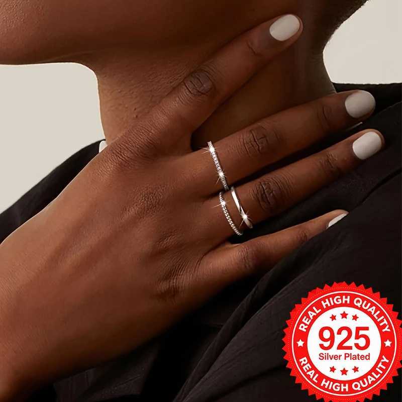 925 Silver Plated Stackable Rings Set Sparkling CZ High-Quality Elegant Finger Jewelry for Women Perfect for Daily Wear H260320 - view 3