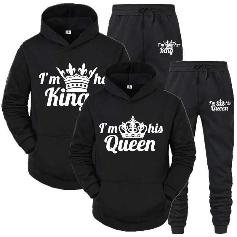 Lover TraCKsuit Hoodies QUEEN KING Couple Sweatshirt Plus Size Hooded CloTHes Hoodies Women Two Piece Set M260320