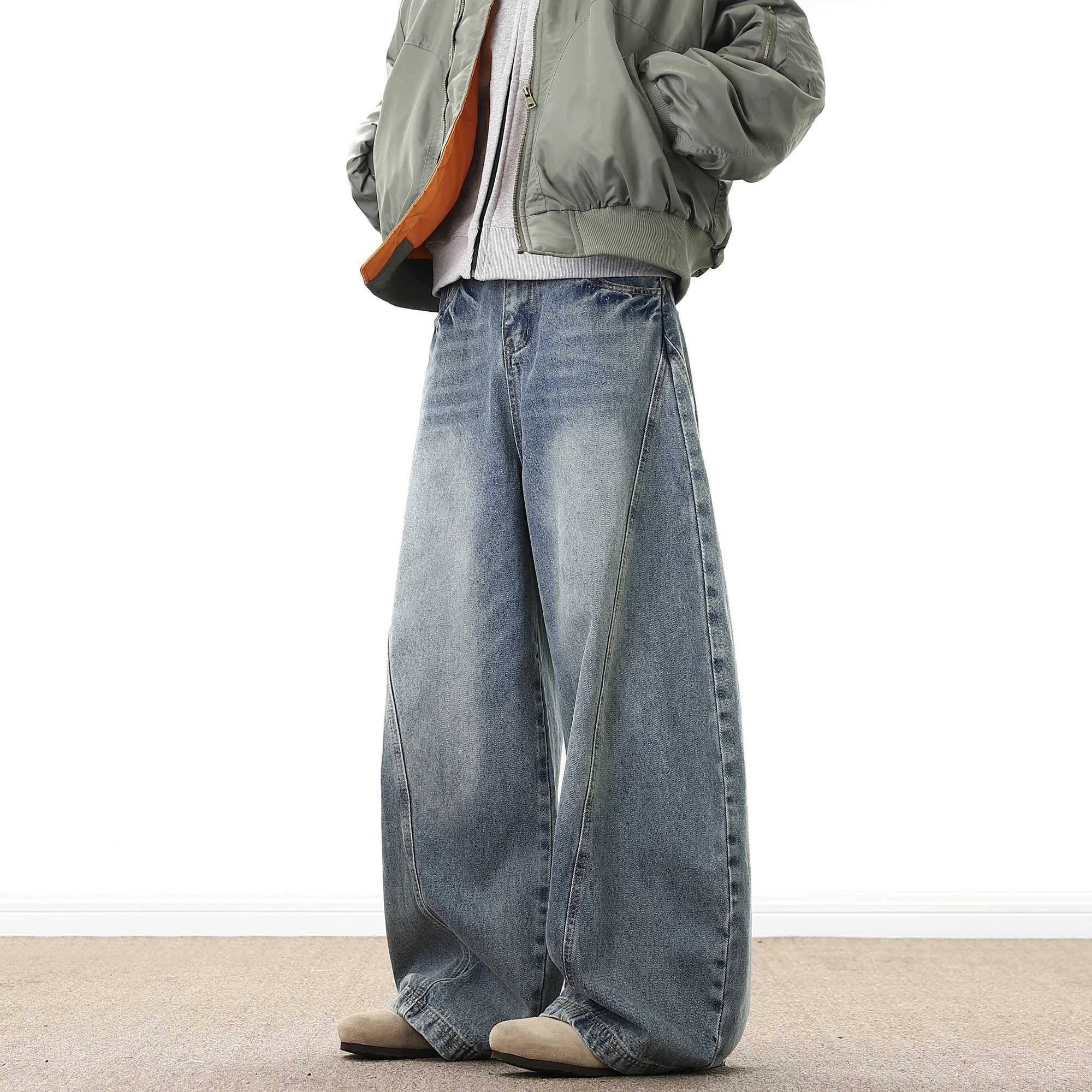 Wide Leg Denim Pants Male Loose Cowboy Mopping Trousers baggy Mens Jeans Fashion Handsome Washed Streetwear Casual D260320