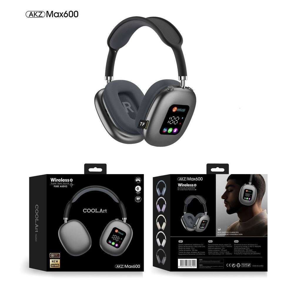MAX600 Private Mold New Wireless Over Ear Bluetooth Headphones RGB LED Digital Display Support TF Card FM Radio HIFI Stereo Headset CKS