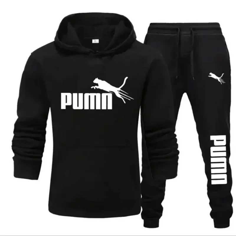 New Autumn and Winter Mens Pullover Hoodie Pants 2-piece Fashionable and Trendy Fitness Jogging Casual Sportswear Set M260320