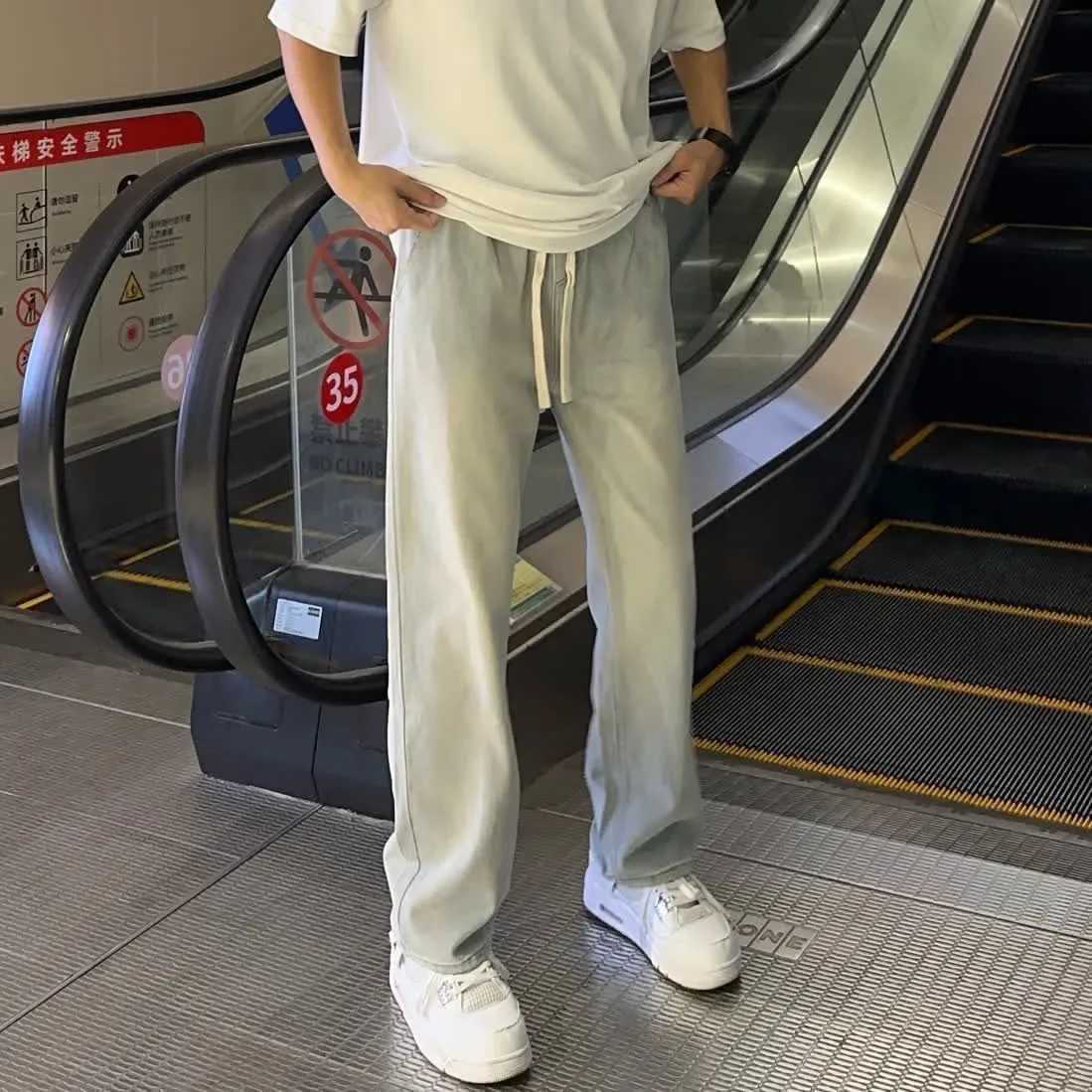 Trendy Mens American High Street Faded Jeans Summer Thin Loose Fit Casual Long Pants D260320