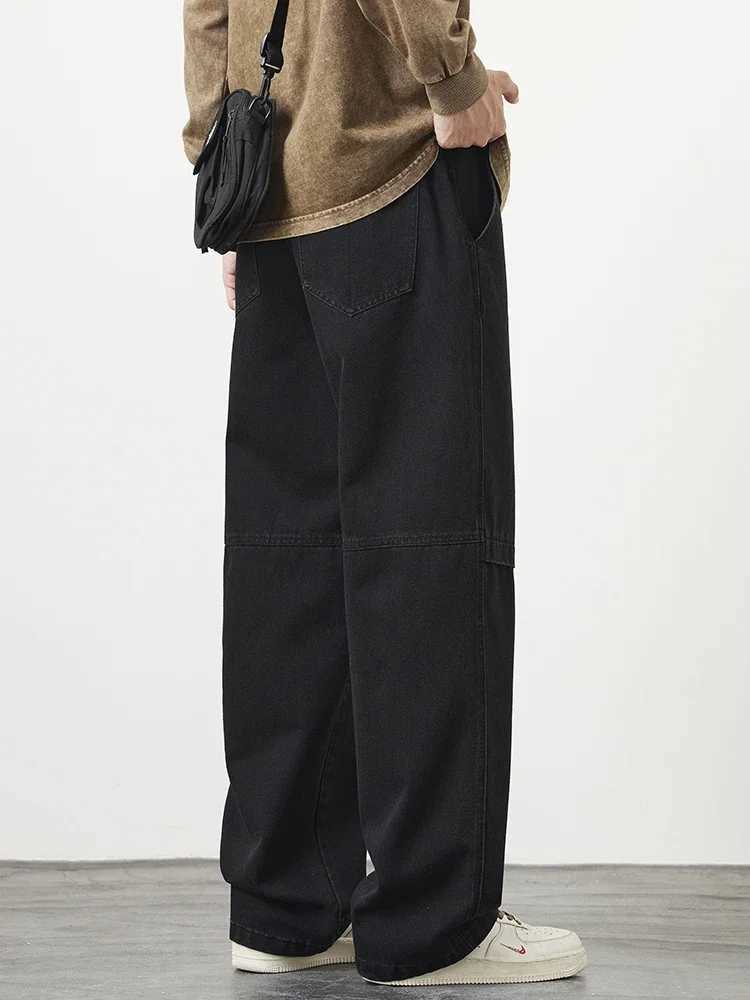 8XL New Retro Blue Mens Jeans Large Size String Banding Wide Leg Denim Pants Cotton Casual Straight Jean Trousers 6XL 7XL D260320