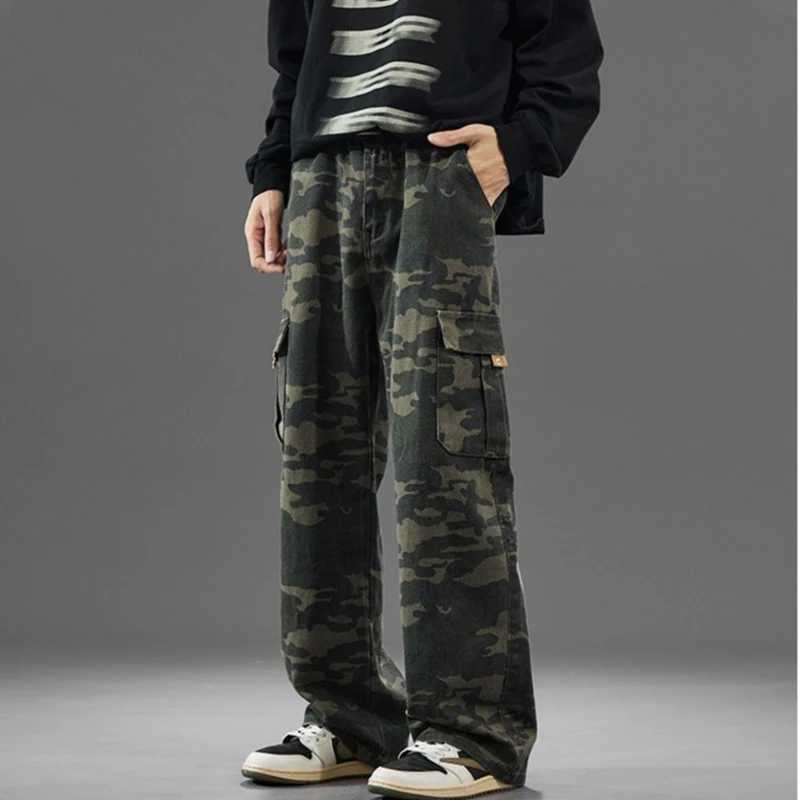 Men Spring Summer American Style High Street Camouflage Cargo Pants Male Vintage Wide Leg Versatile Straight Leg Denim Trousers D260320