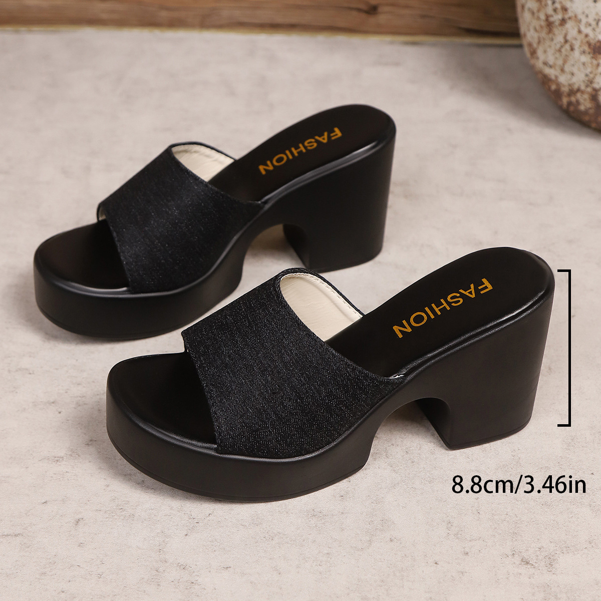 shoes 2026 summer European and American style one-word fashion women's plus size square-toed thick high-heeled slippers