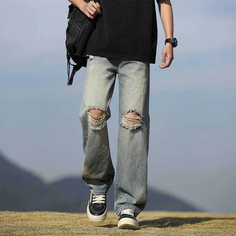 Men Summer Big Ripped Tassel Fashion Jeans Male Breathable Streetwear Baggy Hip Hop Distressed Denim Pants Y2k Goth Trouser D260320
