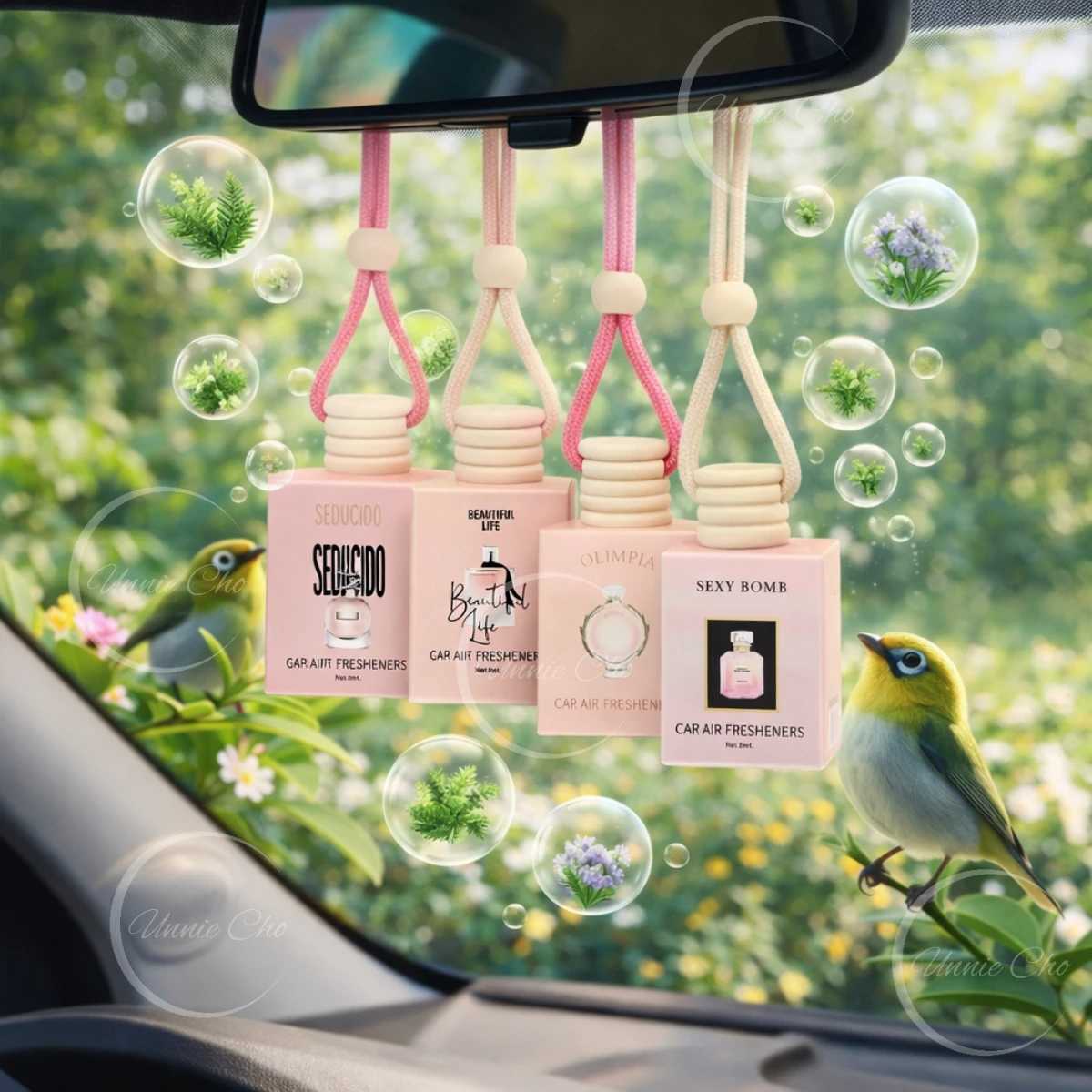 Pink Car Fragrance 8ML Keep Charming Fresh Glass Bottle Air Freshener Hanging Car Interior Decoration Female Perfume Diffuser H260319