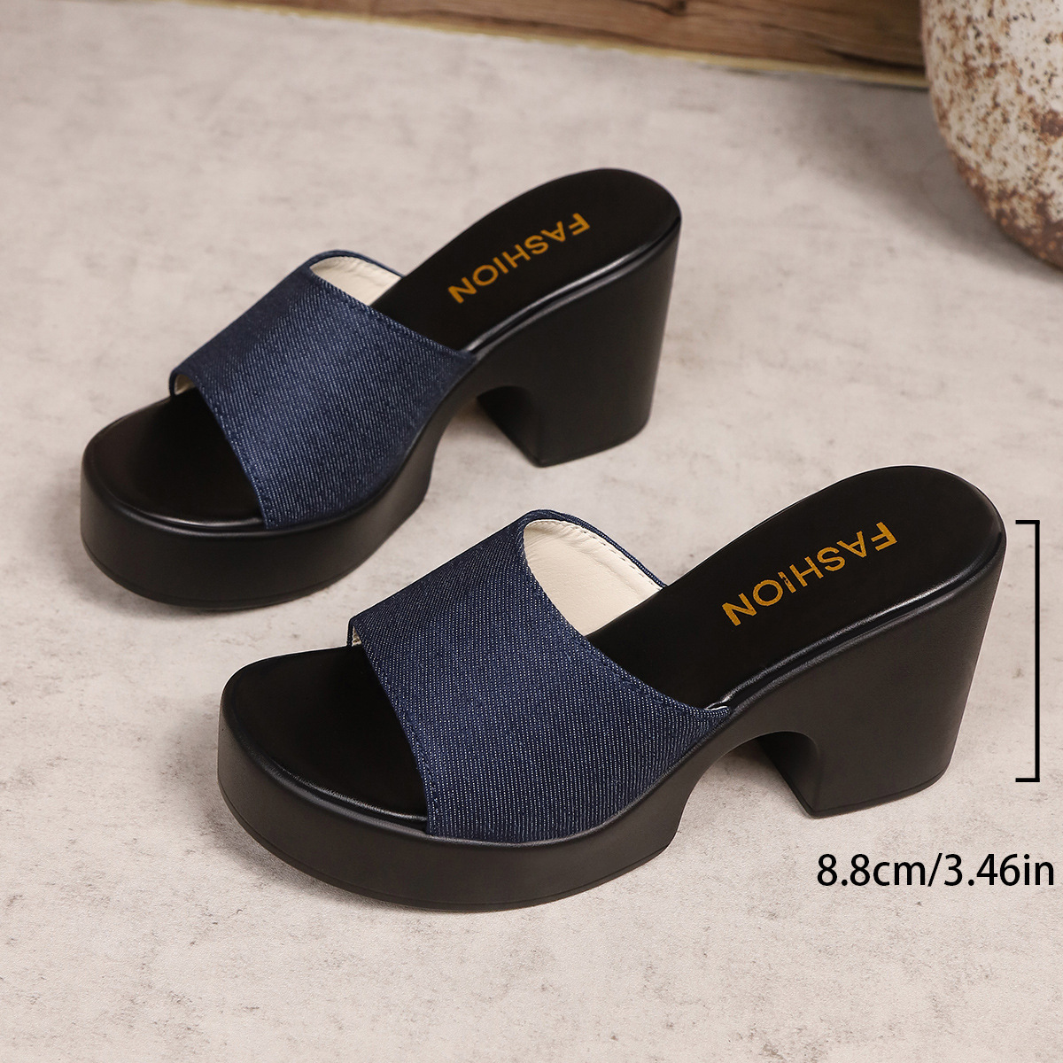 shoes 2026 summer European and American style one-word fashion women's plus size square-toed thick high-heeled slippers