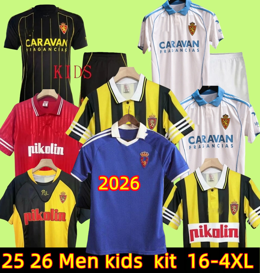 2025 2026 Real ZaragozaS FRAN GAMEZ Soccer jerseys kit ZAPATER25 26 home away JERSEY POMBO KAGAWA Football Maillots shirt GUTI JAVI ROS MEN L. SUAREZ kids 92 93 Retro