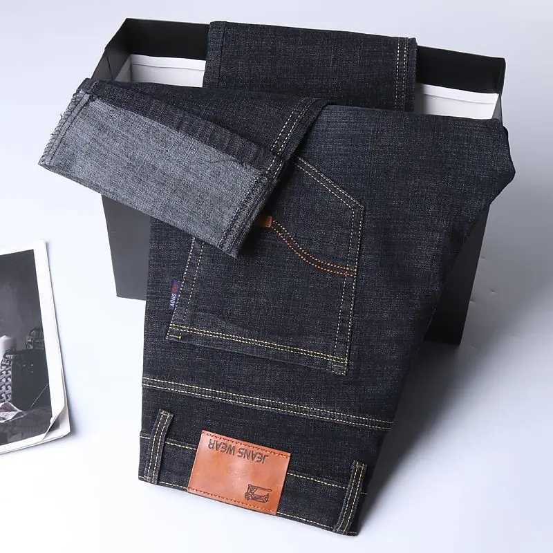 Autumn Spring Business Jeans Men Casual Comfortable Straight Denim Pant Stretch Fashion Classic Soft Premium Blue Black Trousers D260320