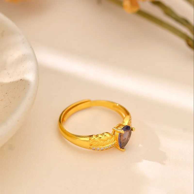 Luxury 24K 9999 Pure Gold real gold Womens Diamond-encrusted Ocean Blue Ring H260320 - view 5