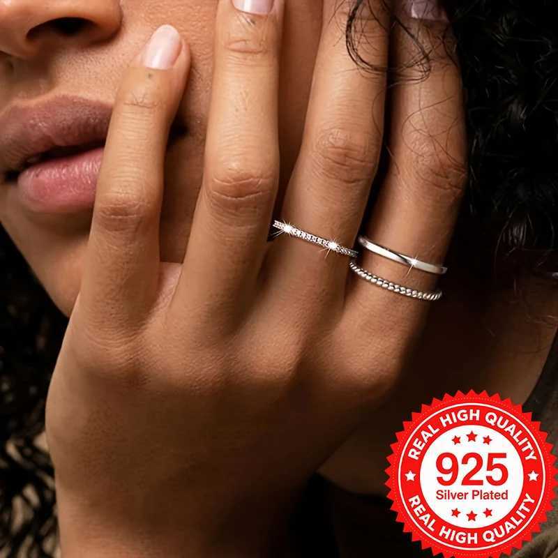 925 Silver Plated Stackable Rings Set Sparkling CZ High-Quality Elegant Finger Jewelry for Women Perfect for Daily Wear H260320 - view 4