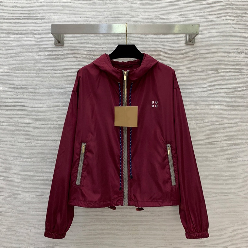 Retro Hooded Jacket Women Simple Casual Cropped Long Sleeve Outerwear Designer Outdoor Climbing Sunscreen Jacket