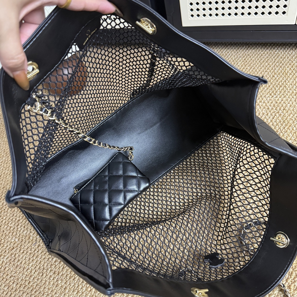 Designer Lady Women Chain Pattern C Fishing Net Tote Phone Shoulder Bag Box with Card Case