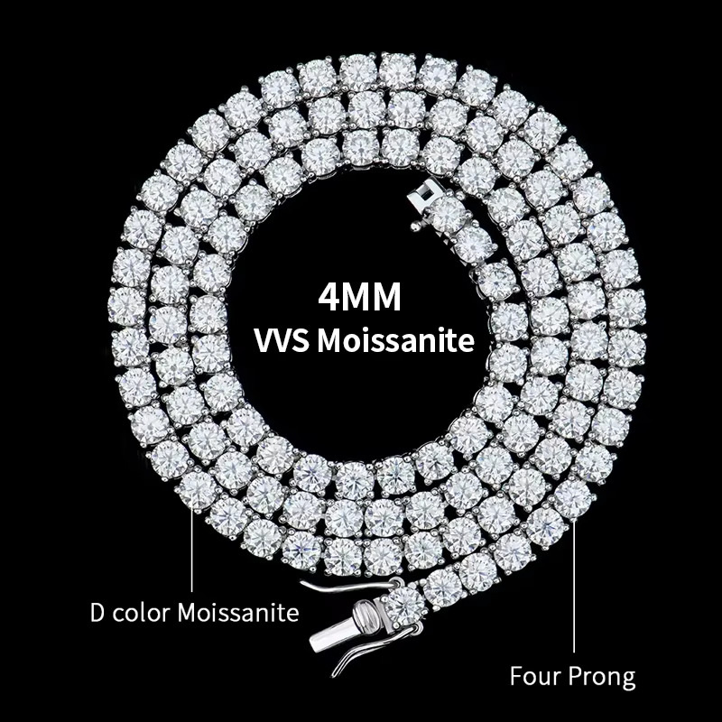RTS 2 mm to 5 mm VVS Moissanite Tennis Chains Bracelet Fine Jewelry Necklace Silver Moissanite Chains for Men Women