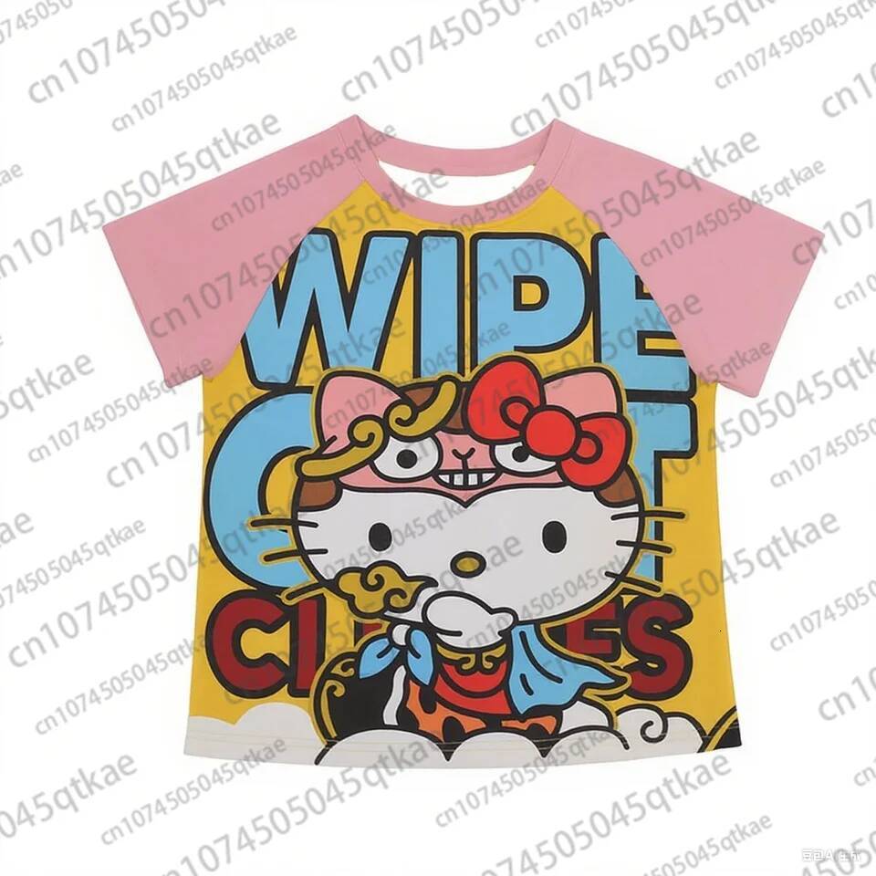 Y2K Hello Kitty Hot Selling Cute Cartoon High Street Cosplay Shirt Women's Loose Casual Comfortable Sports Short Sleeved T-Shirt - view 7