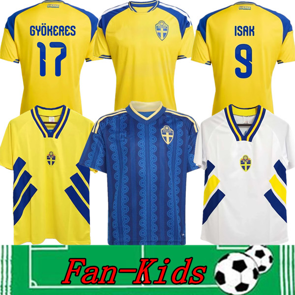 2026 Sweden Soccer Jerseys Mens 2026 LARSSON ANDERSSON Uniform 1994 Home Away BROLIN DHALIN Retro Football Shirt Men and Kids