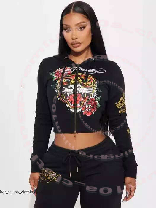 Ed Hardey Set Designer Womens Tracksuit Piece Set Outfits Strapless Polo Casual Printed Pants Cardigan Y2k Straight Trousers Street Zipper Hooded Clothing 2a8