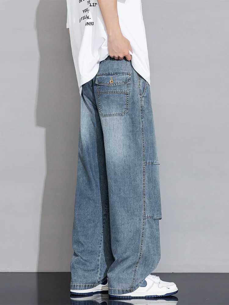 Mens Cargo Jeans 2026 New Spring Summer Wide Leg Denim Pants Straight Baggy Jeans Asian Size L-5XL D260320
