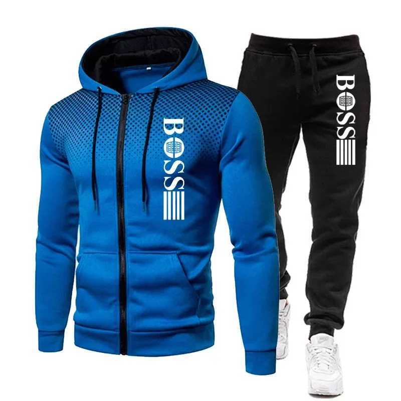 2026 New Mens zippered hoodie Casual Pants Set for Autumn and Winter fashion Fitness and Warm sportswear Two-piece set M260320