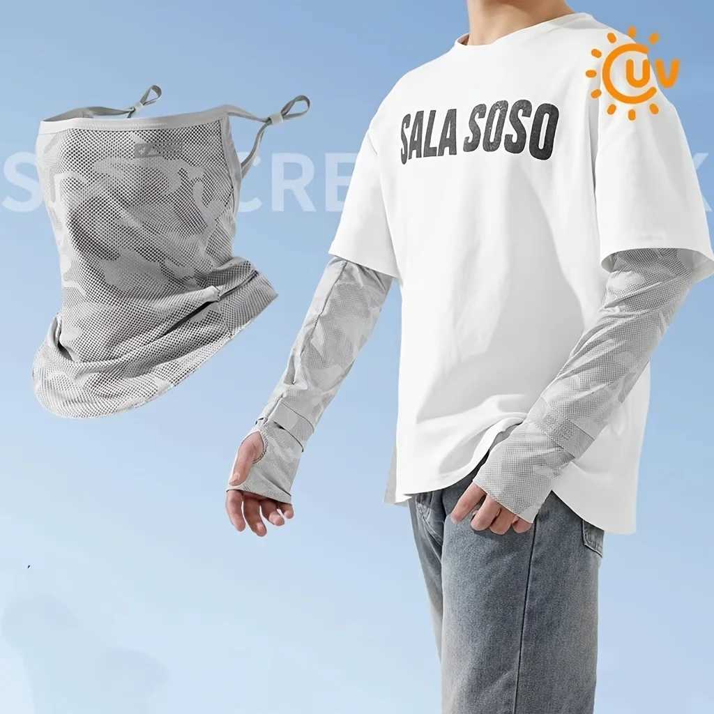 1 Set UV Protection Ice Silk Mask Breathable Arm Sleeve Fishing Driving Arm Cover Cycling Sleeve and Ear Loop Scarf Face Mask M260320