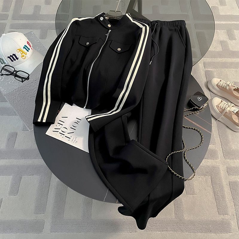 Luxury Brand Designer Clothes In-Stock Fashionable High-End Sports Suit For Women, New Early Autumn Style, Stylish Sweatshirt Jacket And Wide-Leg Pant