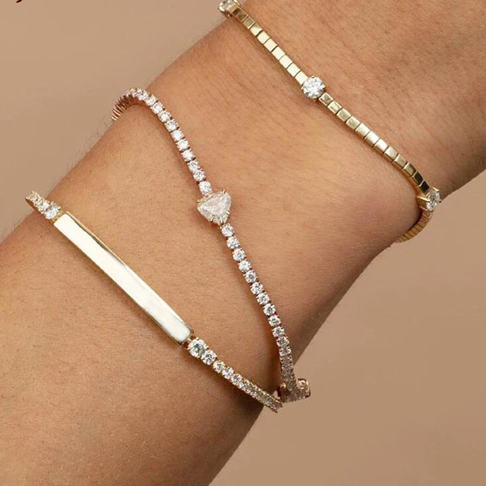 2026 New Fashion Geometry Bracelets Micro Paved Bling CZ For Women Gold Plated Classic Jewelry