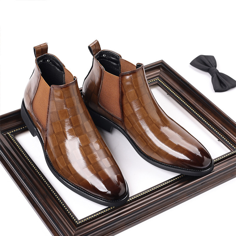 Designer Men's Shoes Chelsea Boots British Style Fashion Pointed Retro Casual High Top Leather Shoes Trendy