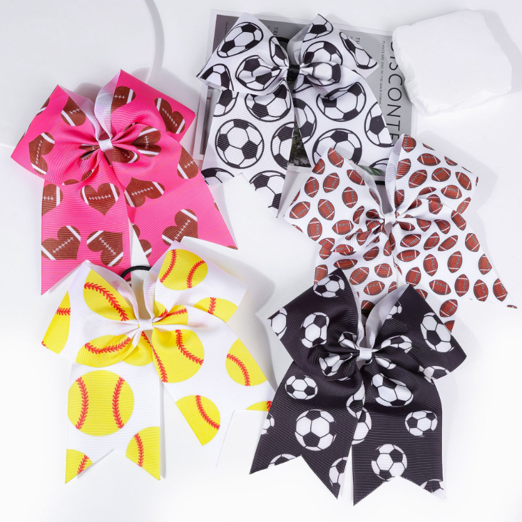 5 Colori Baseball Football Stampa Ragazza Fiocco Cravatta Per Capelli Fascia Pe…