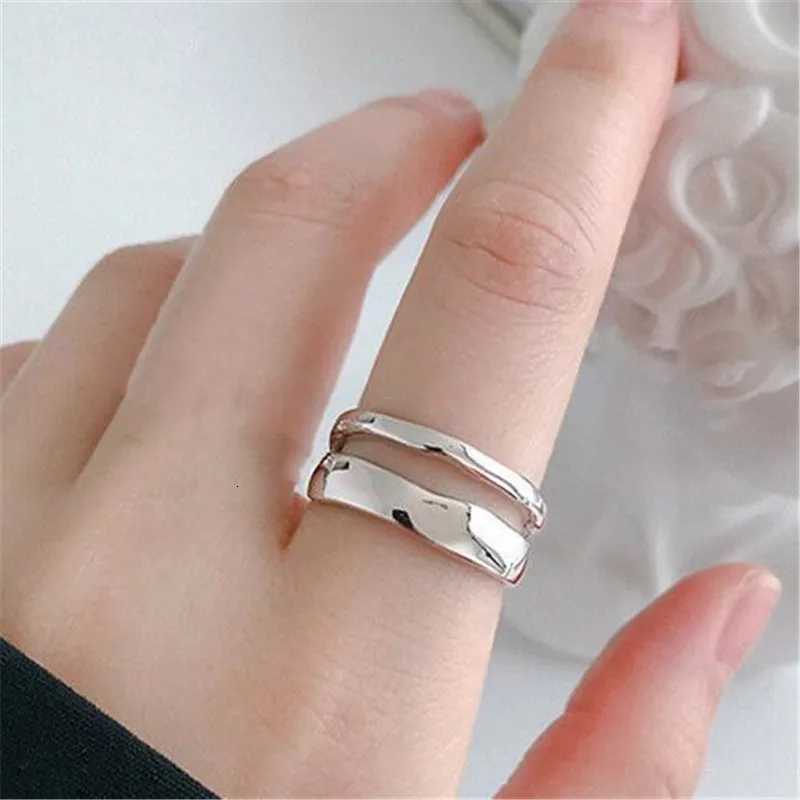New Fresh Simple Irregular Double-layer Smooth Wave 925 Sterling Silver Jewelry Personality Geometric Opening Rings R253 H260320 - view 6