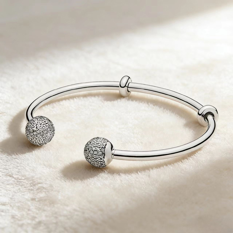 Open Cuff Bracelets Women Authentic fits pan s925 Sterling Silver CZ Diamond Charms Bangles Birthday Christmas Gifts Jewelry BR067