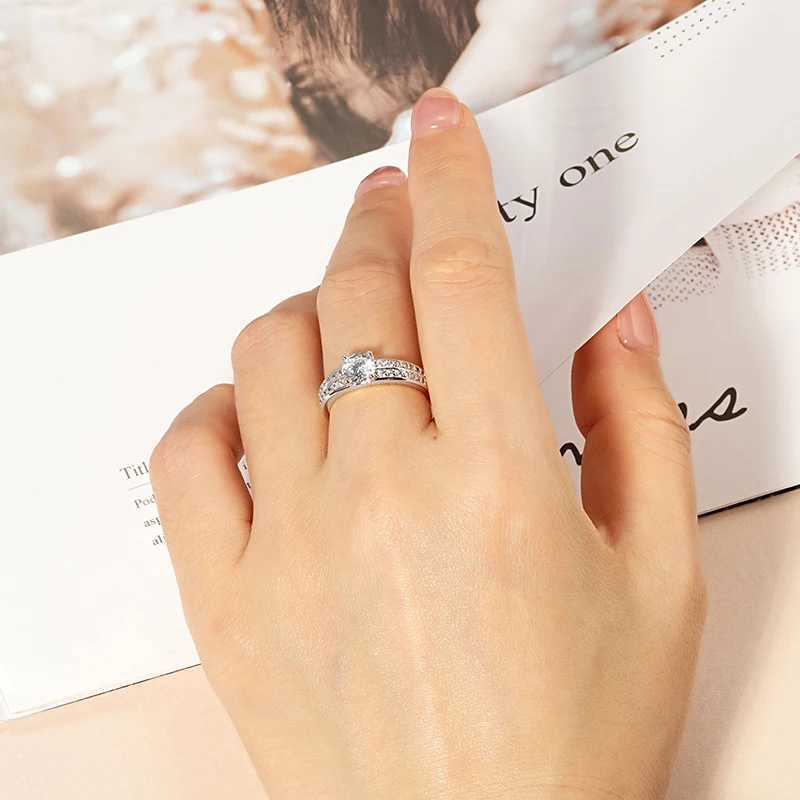 Rrjzz Brilliant 6mm Round CZ Simulated Diamond Wedding Ring 14K Gold-Plated Luxury Engagement Rings for Women Elegant Jewelry H260320 - view 7