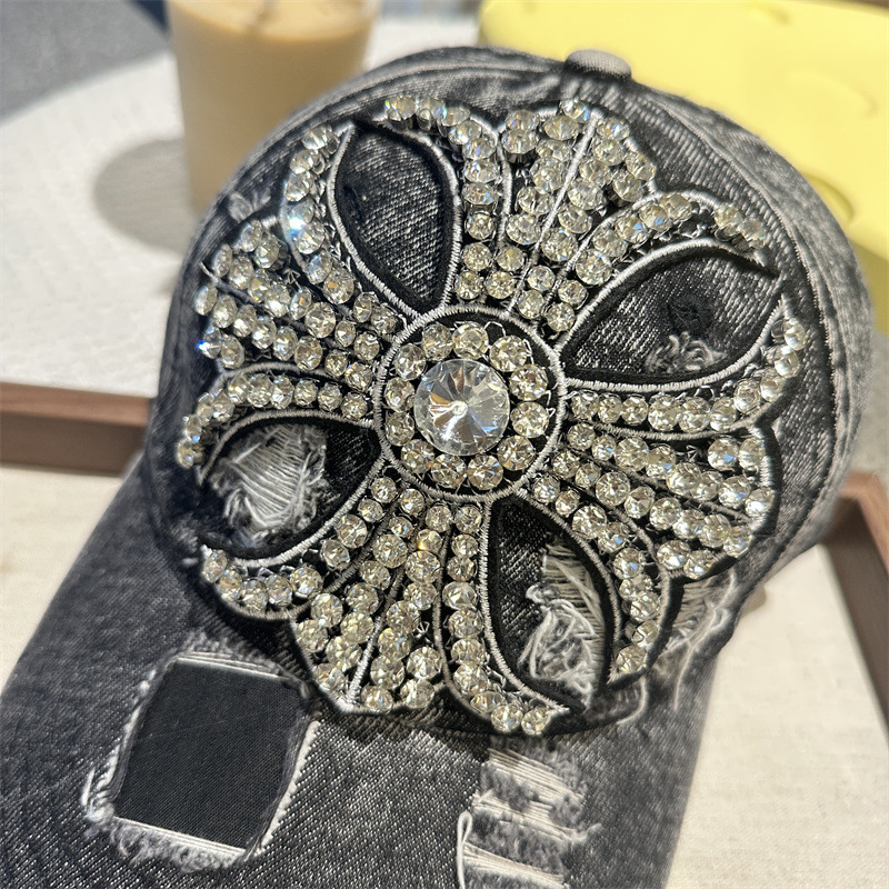 Free Shipping casquette luxe Rhinestone Cross Luxury Denim Baseball Cap - Spring/Summer Gradient Color, Heavy-Duty Fashion Design, Face-Slimming Sun H